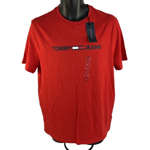 New Mens Tommy Hilfiger Tommy Jeans T-Shirt Size Medium Red NWT - Picture 1 of 6